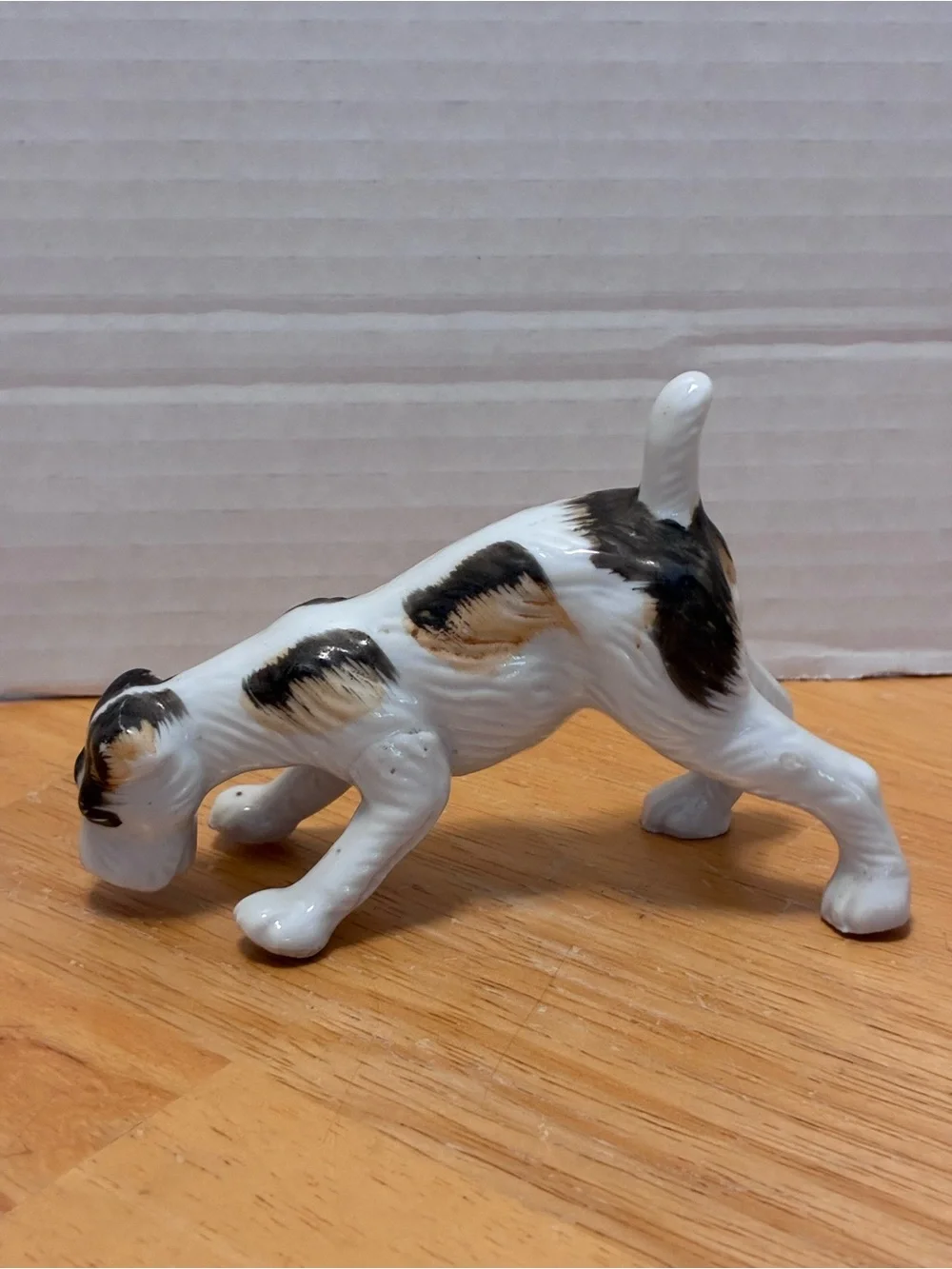 Vintage Fox Terrier Ceramic Figurine - White with Black and Tan Markings - Japan
